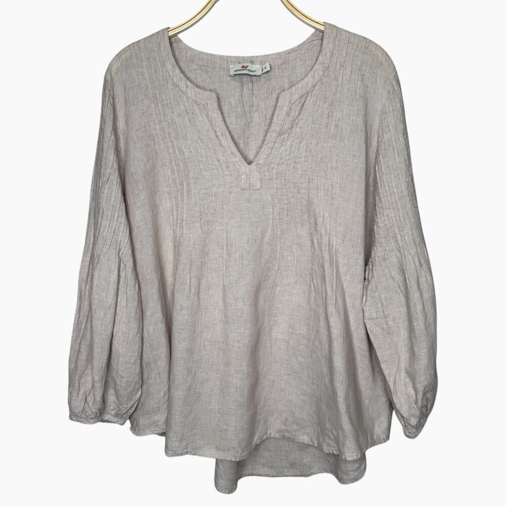 Vineyard Vines Linen Peasant Blouse Women Size XL Lagenlook Relaxed Beachy Boho